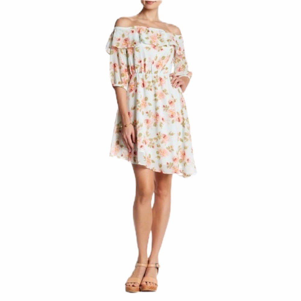 Free Press NWT  Off Shoulder Floral Print Asymmetrical lied Dress XL